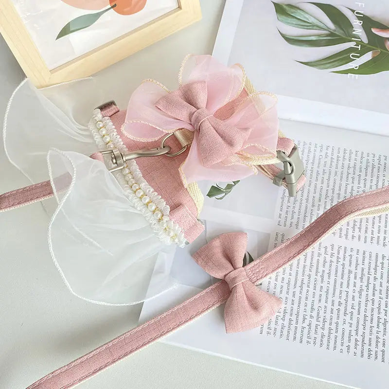 Small Cute Bow-knot Pet Harness Leash Pet Princess Nylon Kittten *Free Shipping