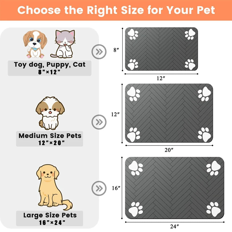 Pet Feeding Placemat for Food and Water Bowl, with Waterproof Rubber Backing, Quick Dry Water Mat for Dog Cat
