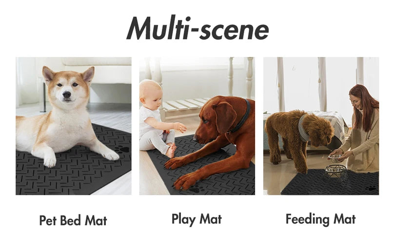 Pet Feeding Placemat for Food and Water Bowl, with Waterproof Rubber Backing, Quick Dry Water Mat for Dog Cat