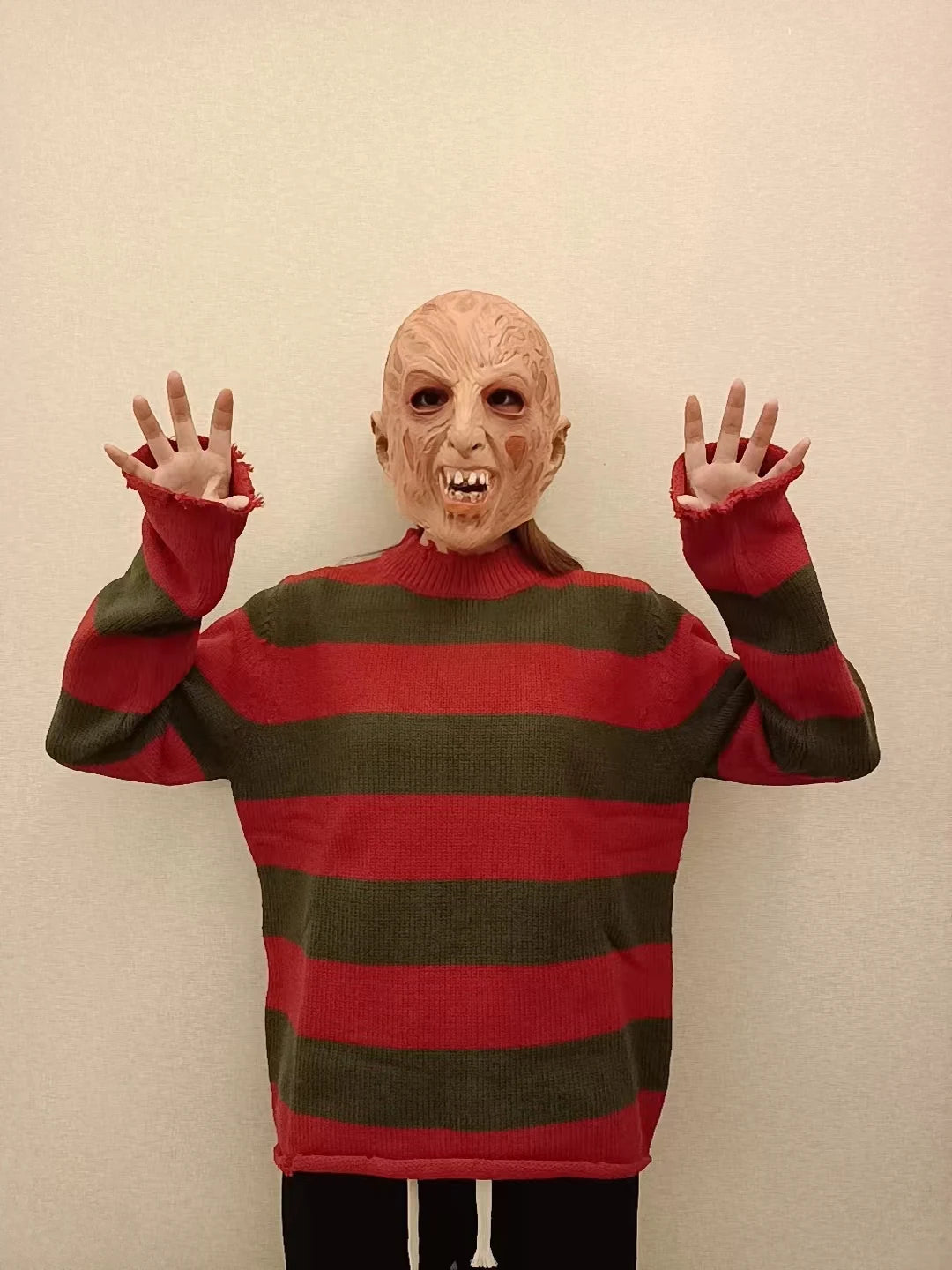 Freddy Cosplay Adult Sweater Red Striped Knitting Top Coat Hat Mask Costume *Free Shipping