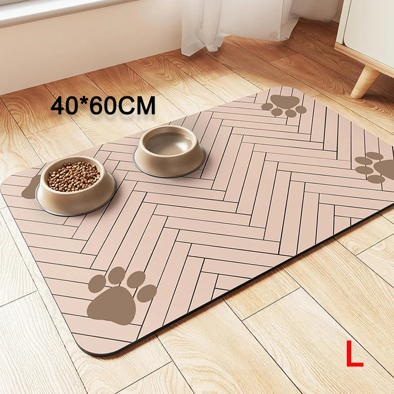 Pet Feeding Placemat for Food and Water Bowl, with Waterproof Rubber Backing, Quick Dry Water Mat for Dog Cat