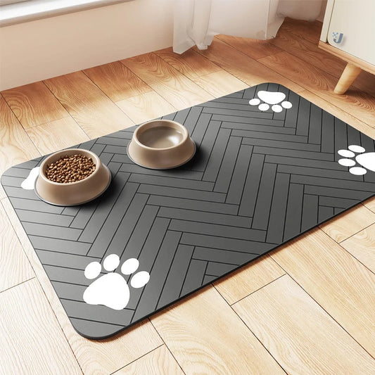 Pet Feeding Placemat for Food and Water Bowl, with Waterproof Rubber Backing, Quick Dry Water Mat for Dog Cat