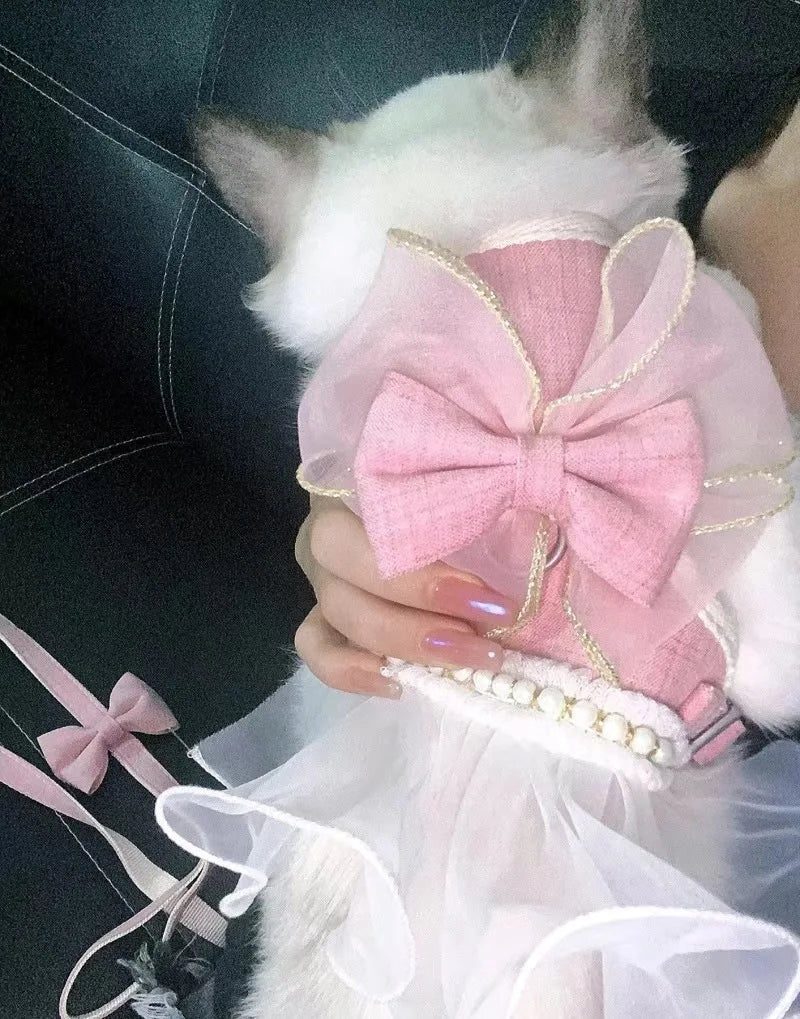 Small Cute Bow-knot Pet Harness Leash Pet Princess Nylon Kittten *Free Shipping