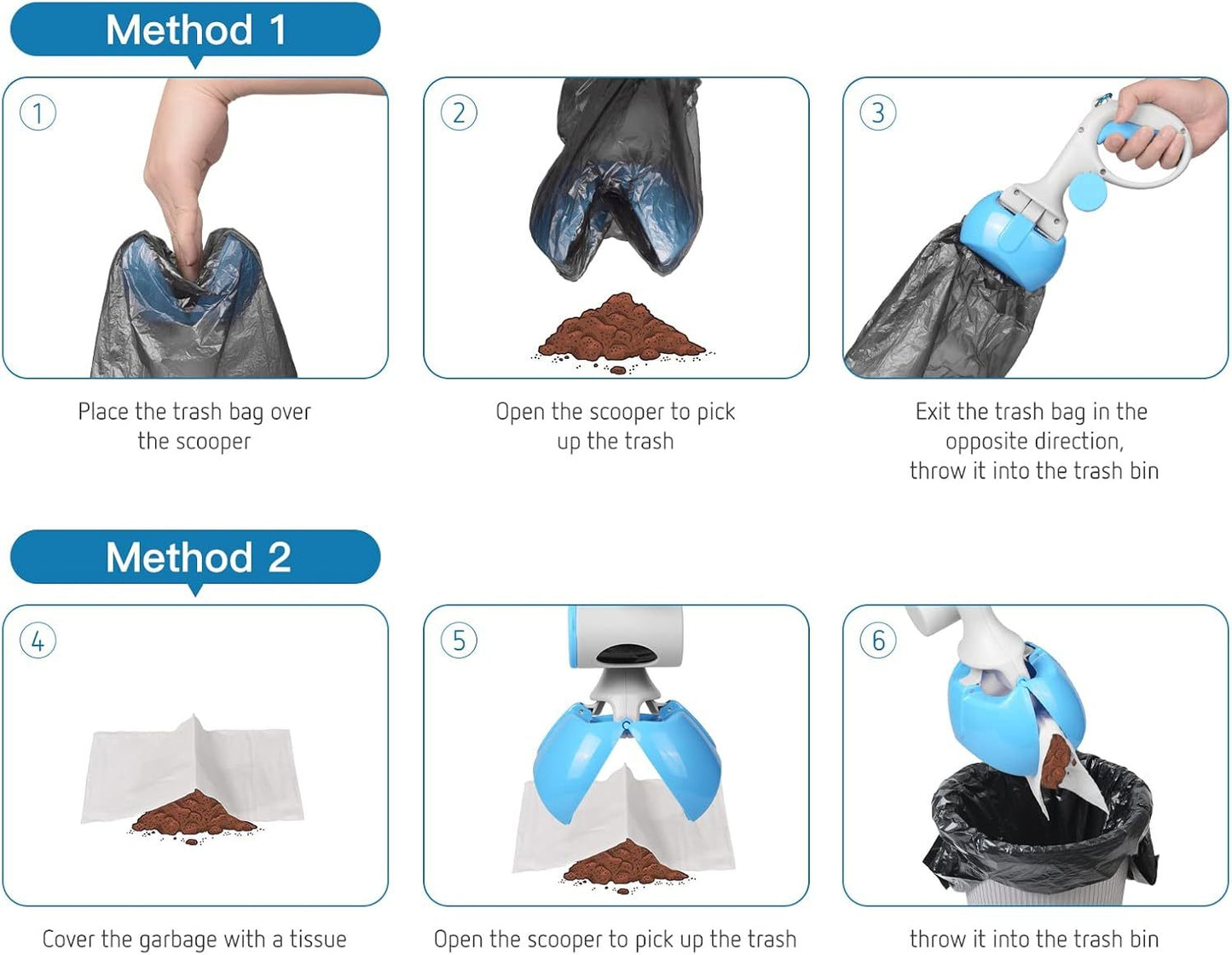 Pet Pooper Scooper With Trash Bags Holder Non-Breakable High Strength Material For Easy Grass And Gravel Pick Up Including A Roll Of Trash Bag