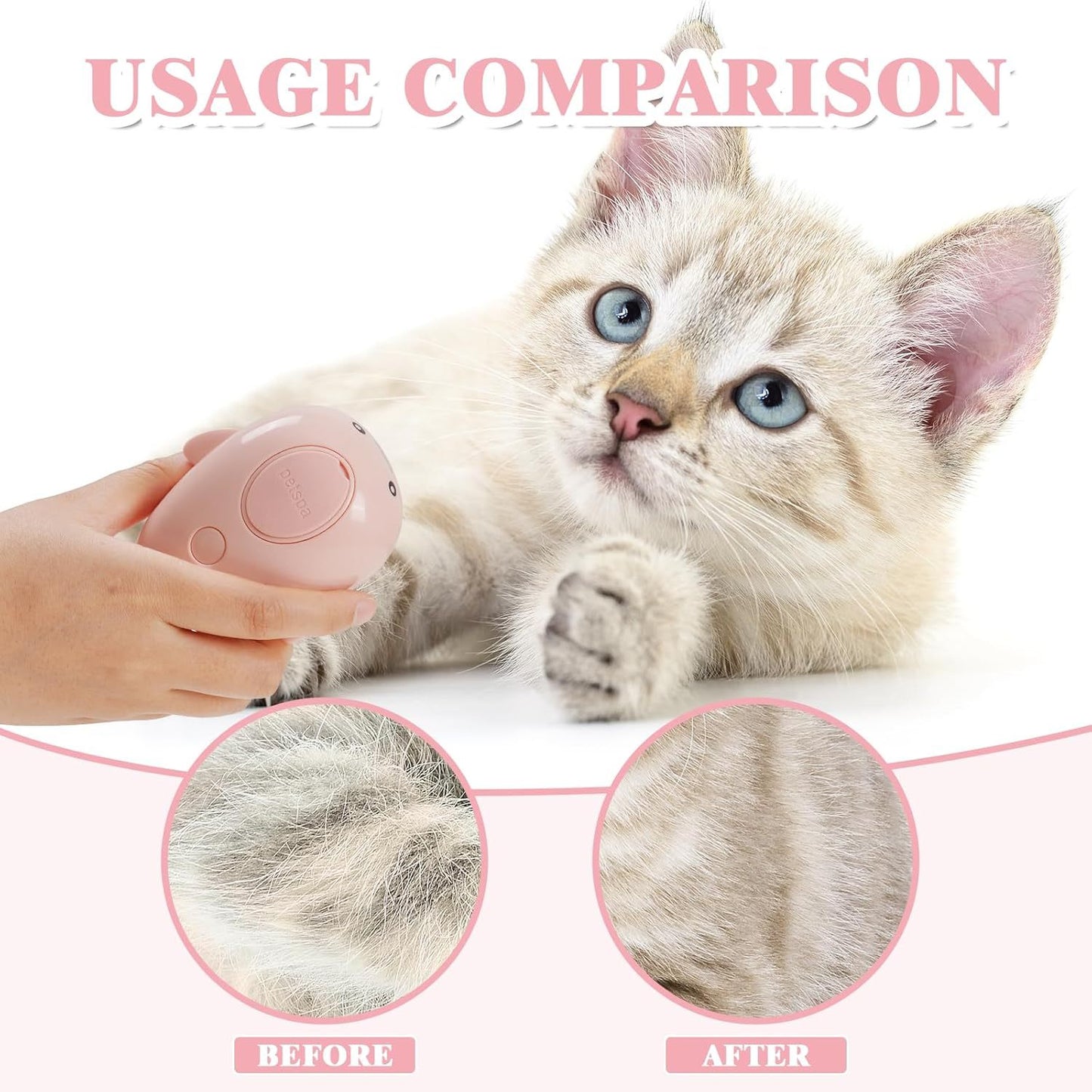 3 In 1 Steamy, Rechargeable Self Cleaning Pet Groom Silicone Brush/Spray Brush For Massage, Pet Hair Removal Comb