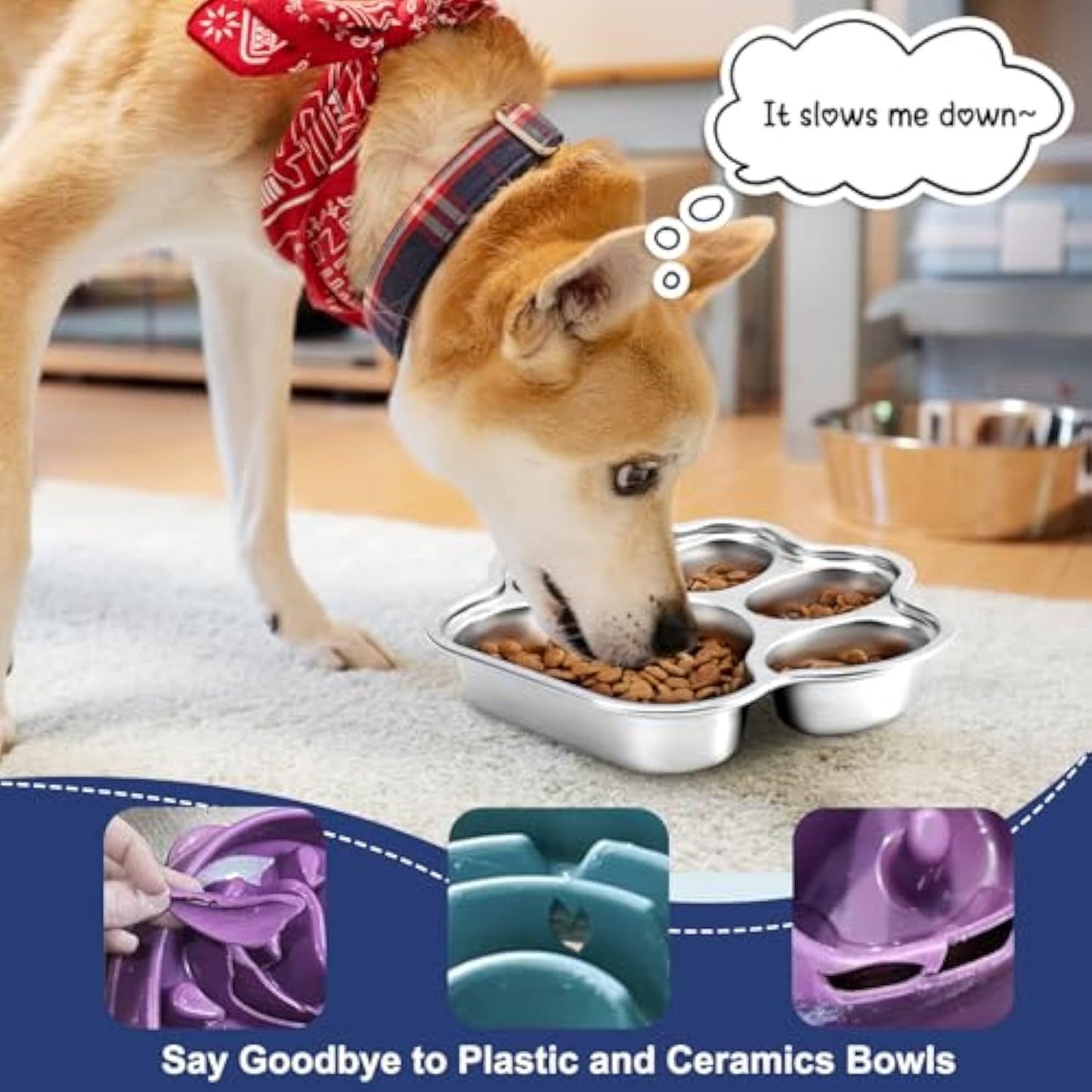 Dog Bowls Slow Feeder Stainless Steel Small Medium Breed Slow Feeding For Fast Eater Dog Dishes To Slow Down Eating Non Slip Dog Food Bowl