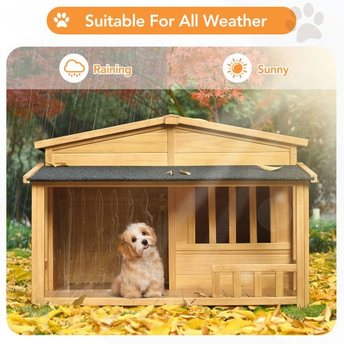 GO 47.2 Wooden Dog House, Outdoor & Indoor With Porch, Solid Wood, Medium