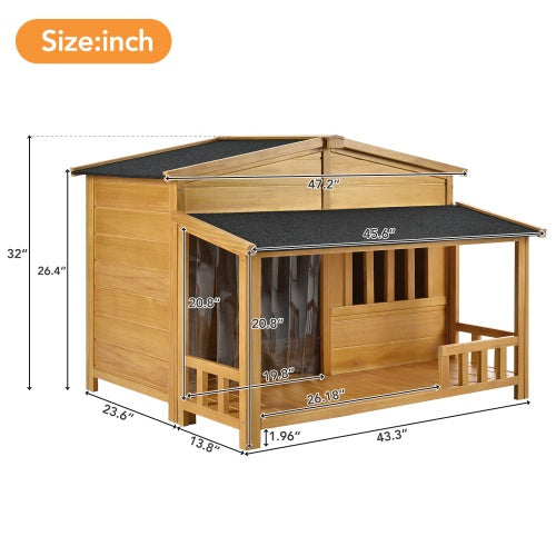 GO 47.2 Wooden Dog House, Outdoor & Indoor With Porch, Solid Wood, Medium