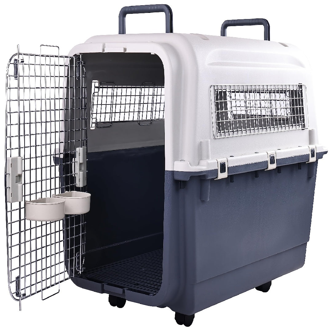 Only Supports Self Pickup  Plastic Dog Kennel, Pet Transport, Rolling Plastic Airline Approved Wire Door Travelling Dog Crate, Small-Medium-Large