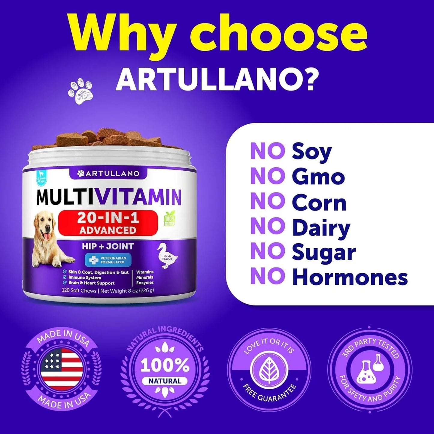 Dog Multivitamin Chewable With Glucosamine 20 In 1 Dog Vitamins And Supplements Senior & Puppy Joint Support Health Immunity Mobility Gut Skin 120 Chews