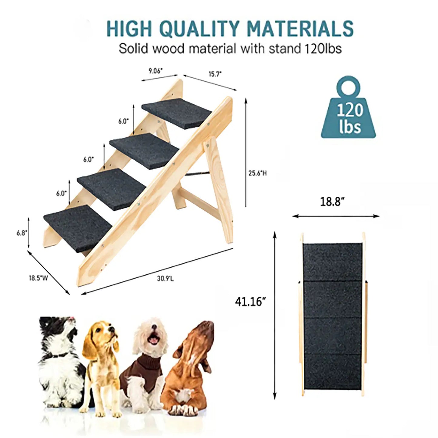 Wood Foldable 3 Levels Dog Stairs  Ramp Perfect For Beds And Cars Portable Dog Ladder Up To 110 Pounds