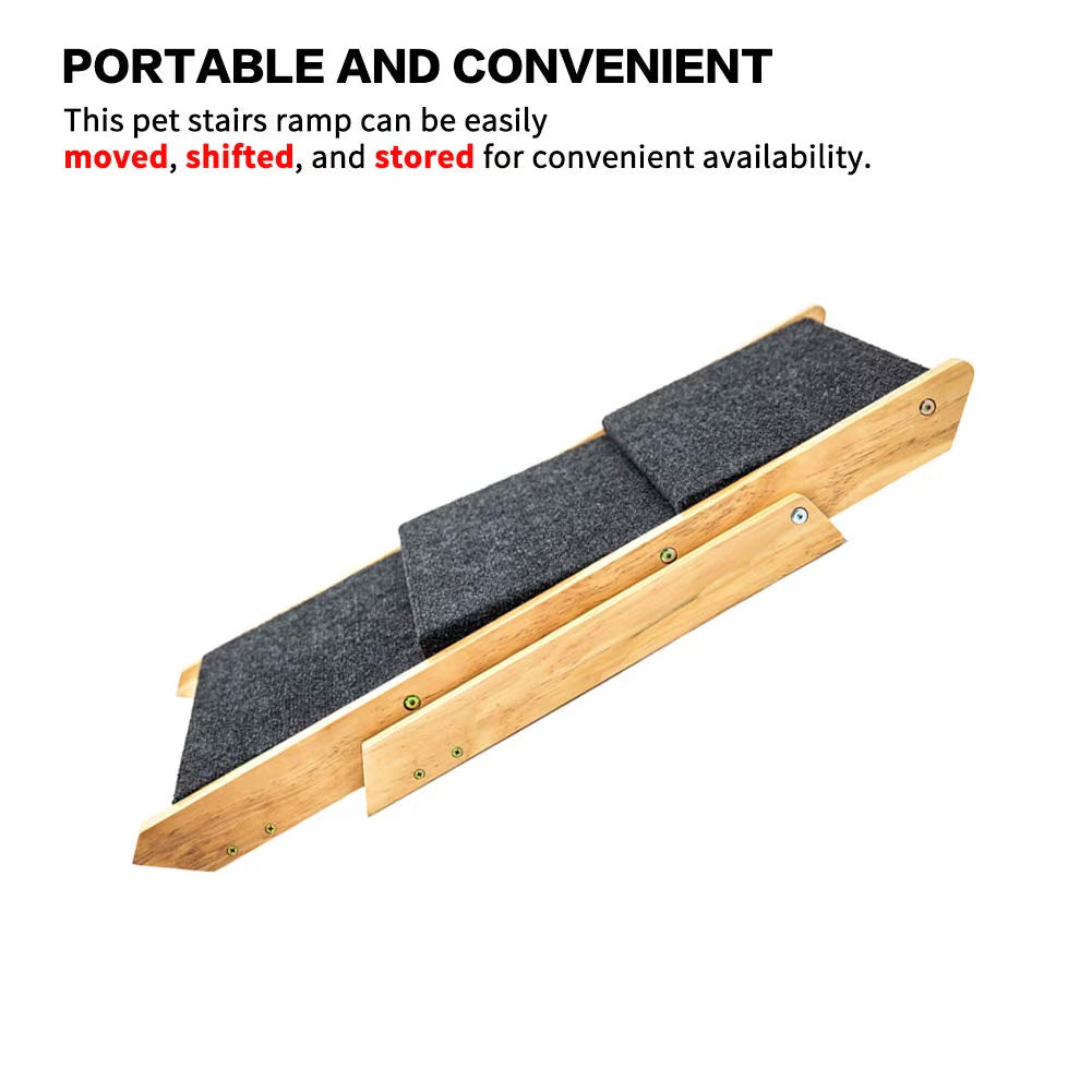 Wood Foldable 3 Levels Dog Stairs  Ramp Perfect For Beds And Cars Portable Dog Ladder Up To 110 Pounds