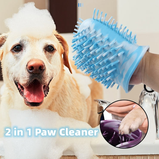 2 In 1 Dog Paw Cleaner Cup Soft Pet Dog Foot Cleaning Washer Cup Portable Brush