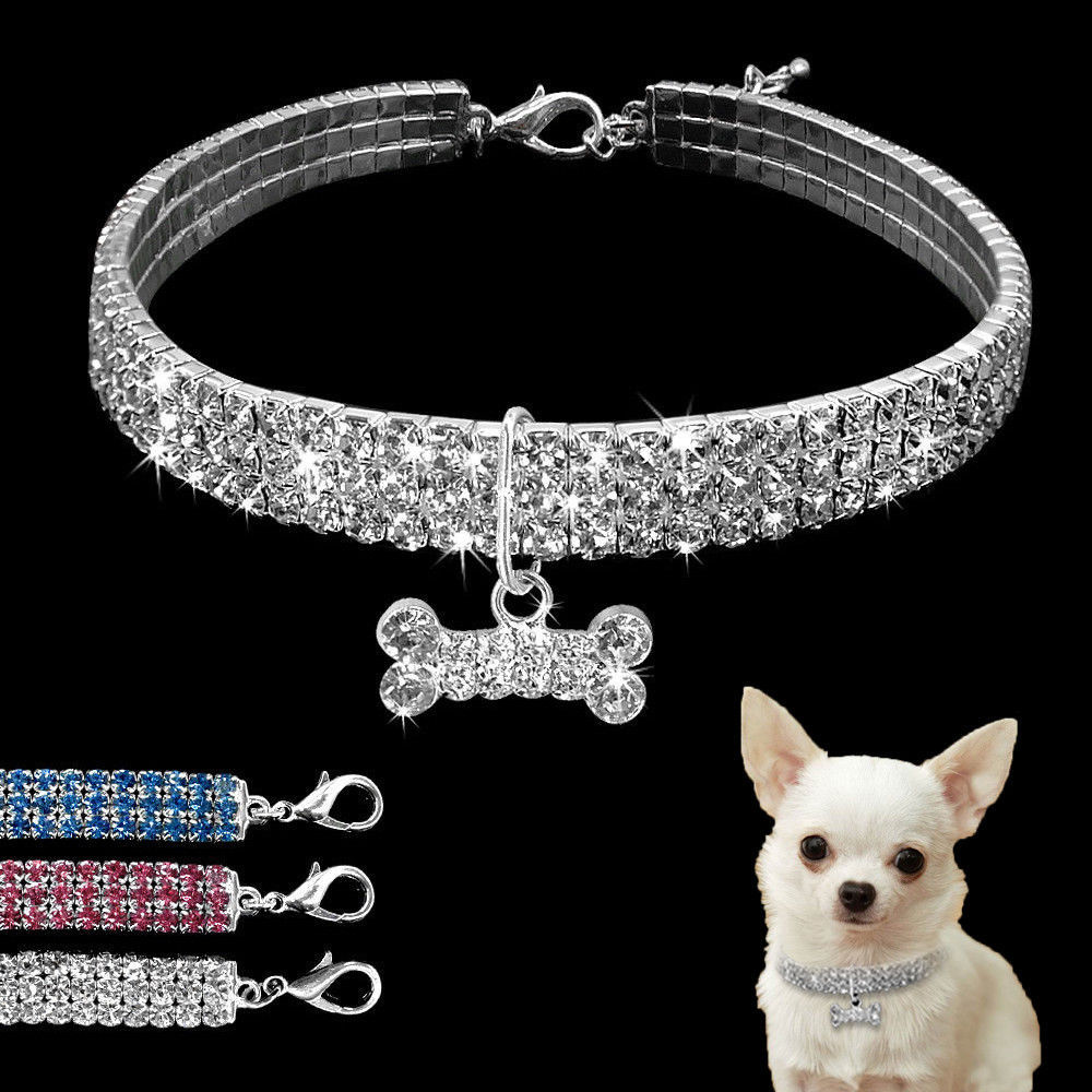 Bling Rhinestone Crystal Puppy Chihuahua Collars For Small Medium Dogs Cats