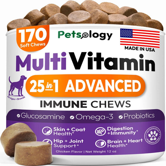 Dog Multivitamin With Glucosamine 170 Chews Hip & Joint Pet Immune Support Skin & Coat Gut & Heart Health Senior & Puppy Multivitamin Pet Supplement