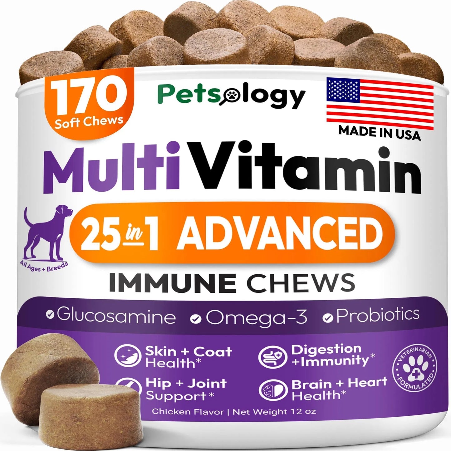 Dog Multivitamin With Glucosamine 170 Chews Hip & Joint Pet Immune Support Skin & Coat Gut & Heart Health Senior & Puppy Multivitamin Pet Supplement