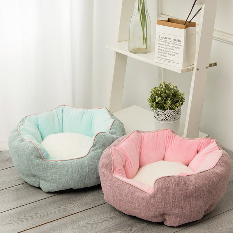 Dog/Cat Bed Soft Wool Point Design With Removable Mats Octagonal Shape Kennel Sofa