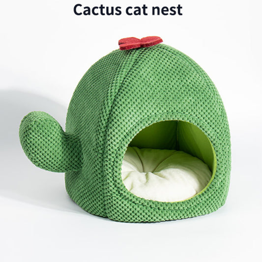 Cactus Cat Bed Warm Enclosed Kitten And Dog Nest Comfort Mat For Indoors