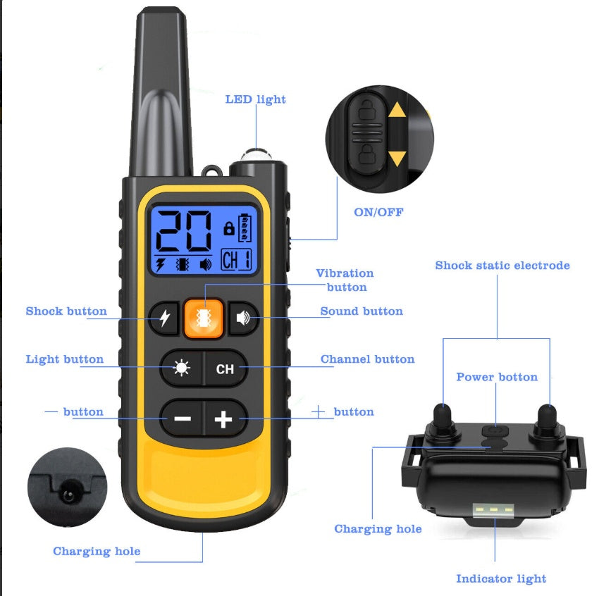 ElDog Pet Training Collar Rechargeable Waterproof Electric Shock Anti Bark R800m