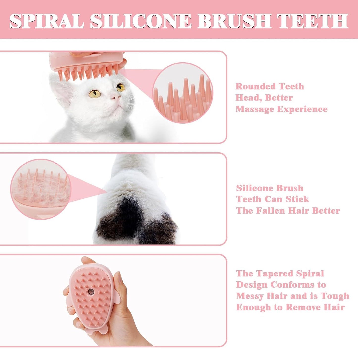 3 In 1 Steamy, Rechargeable Self Cleaning Pet Groom Silicone Brush/Spray Brush For Massage, Pet Hair Removal Comb