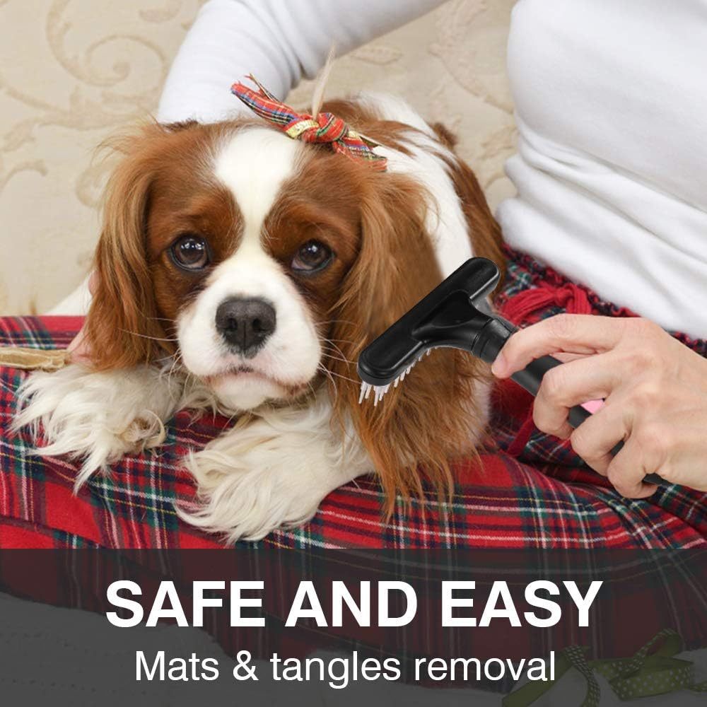 Pet Grooming Rake Double Row Pins Shedding And Dematting Undercoat Rake Comb For Dogs And Cats Safe Grooming Deshedding Comb Out Mats Tangles Easily
