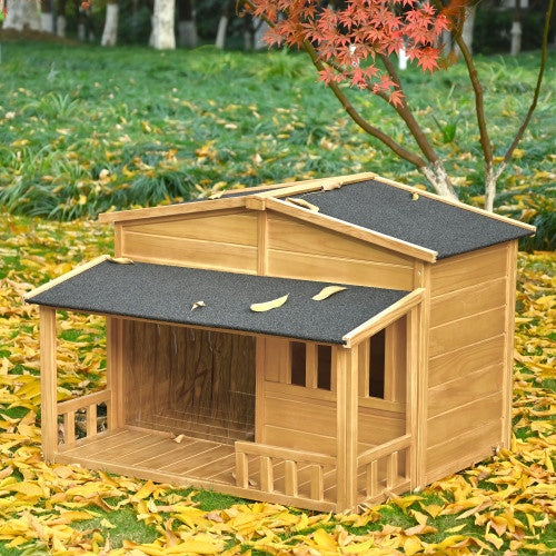 GO 47.2 Wooden Dog House, Outdoor & Indoor With Porch, Solid Wood, Medium