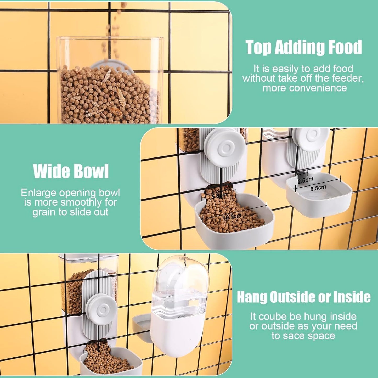 Hanging Automatic Pet Food And Water Dispenser Auto Gravity For Cage Hanging
