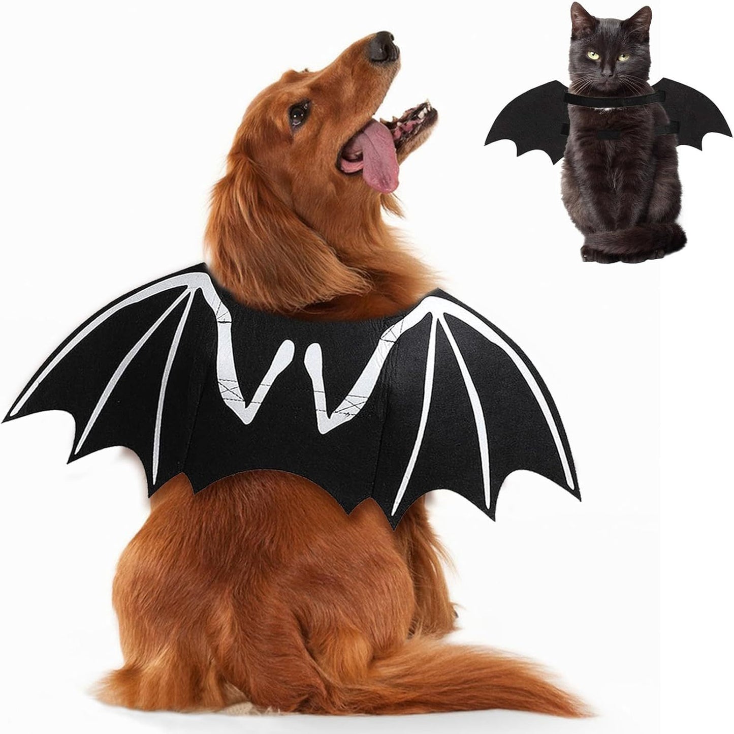 Dog Halloween Bat Costume Cool Luminous Skeleton Bone Bat Wings Pets Cosplay