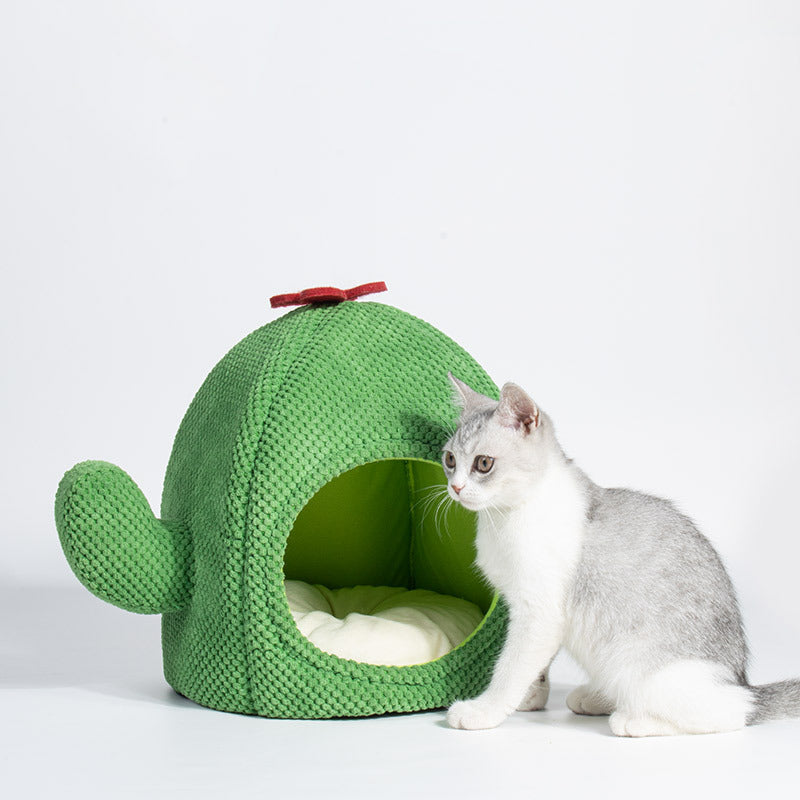 Cactus Cat Bed Warm Enclosed Kitten And Dog Nest Comfort Mat For Indoors