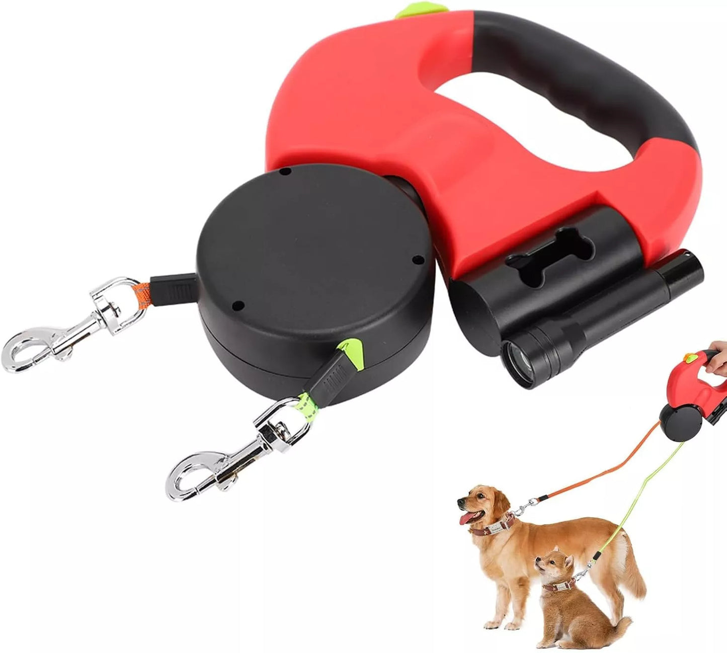 Retractable Lead Leash Double  Dual Doggie 2 Dog 50 Pounds For Pet