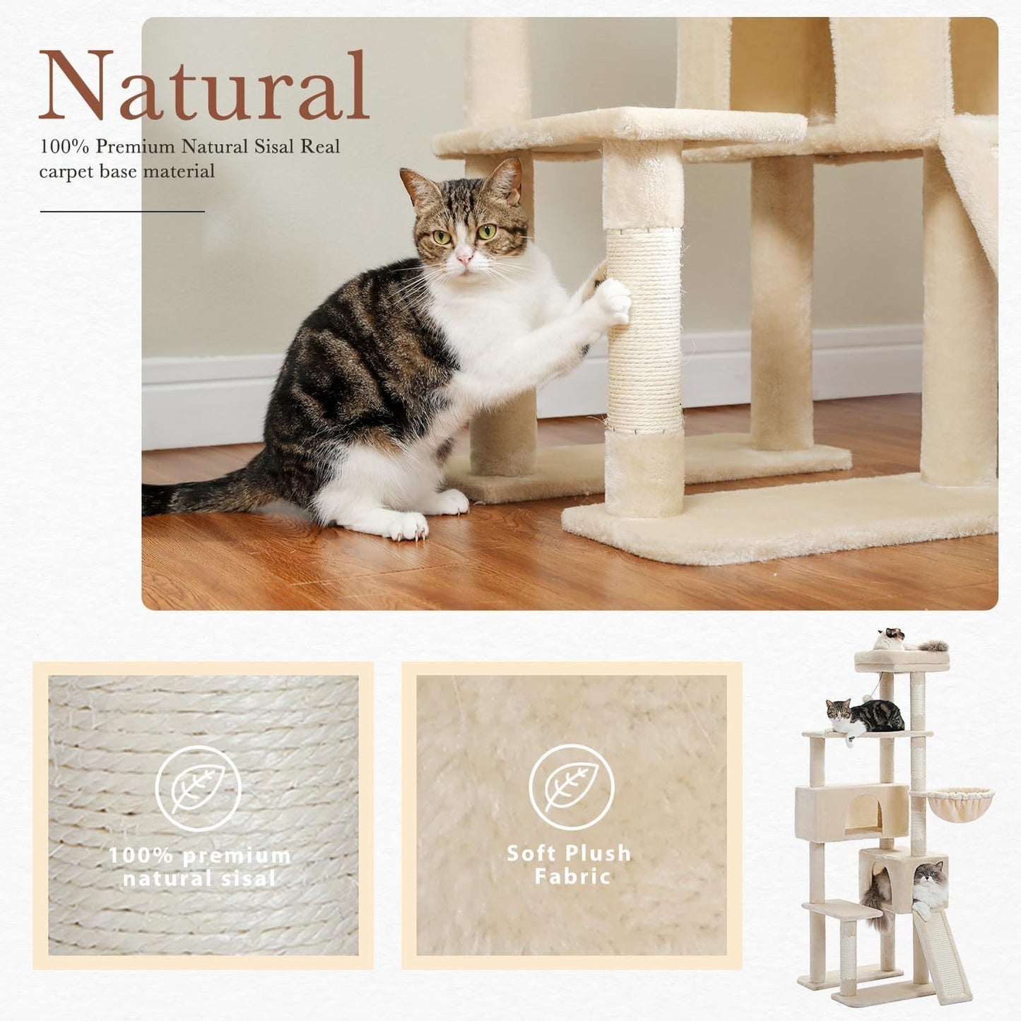 60.62 Inches Multi-Level Cat Tree Cat Tower For Indoor Cats With Sisal-Covered Scratching Post