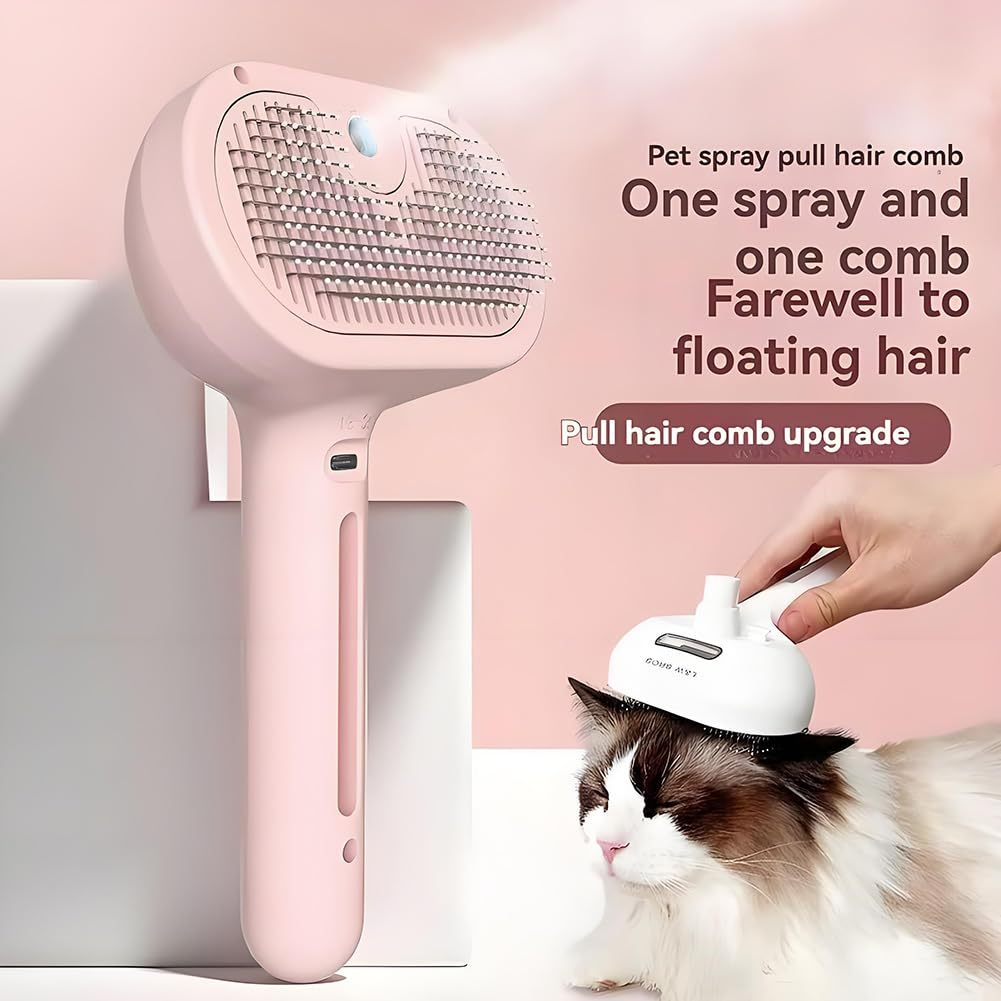 2025 New Chevaroo 3-in-1 Self-Cleaning Steam Pet Brush For Shedding, Silicone Bristle Head 360 Rotating