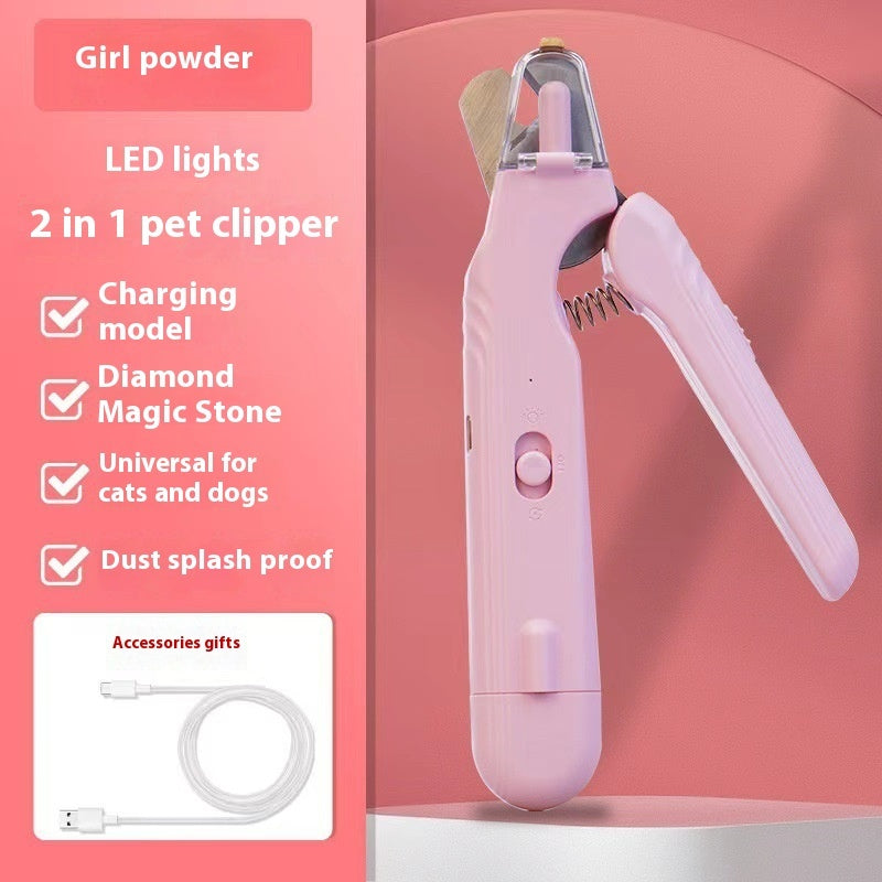 Pet Led Nail Clippers Type-c Rechargeable Nail Polish Scissors Two-in-one