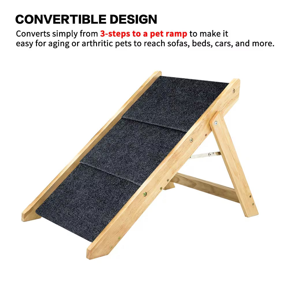 Wood Foldable 3 Levels Dog Stairs  Ramp Perfect For Beds And Cars Portable Dog Ladder Up To 110 Pounds