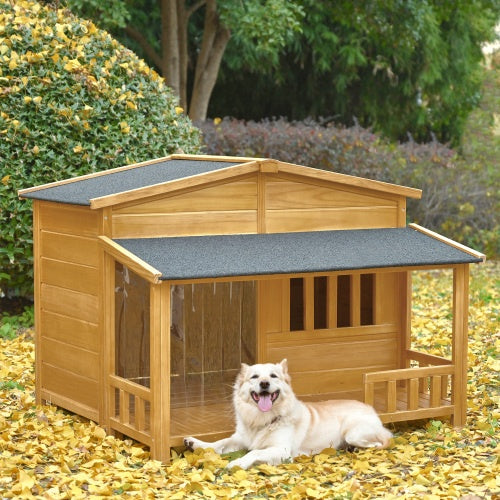 GO 47.2 Wooden Dog House, Outdoor & Indoor With Porch, Solid Wood, Medium