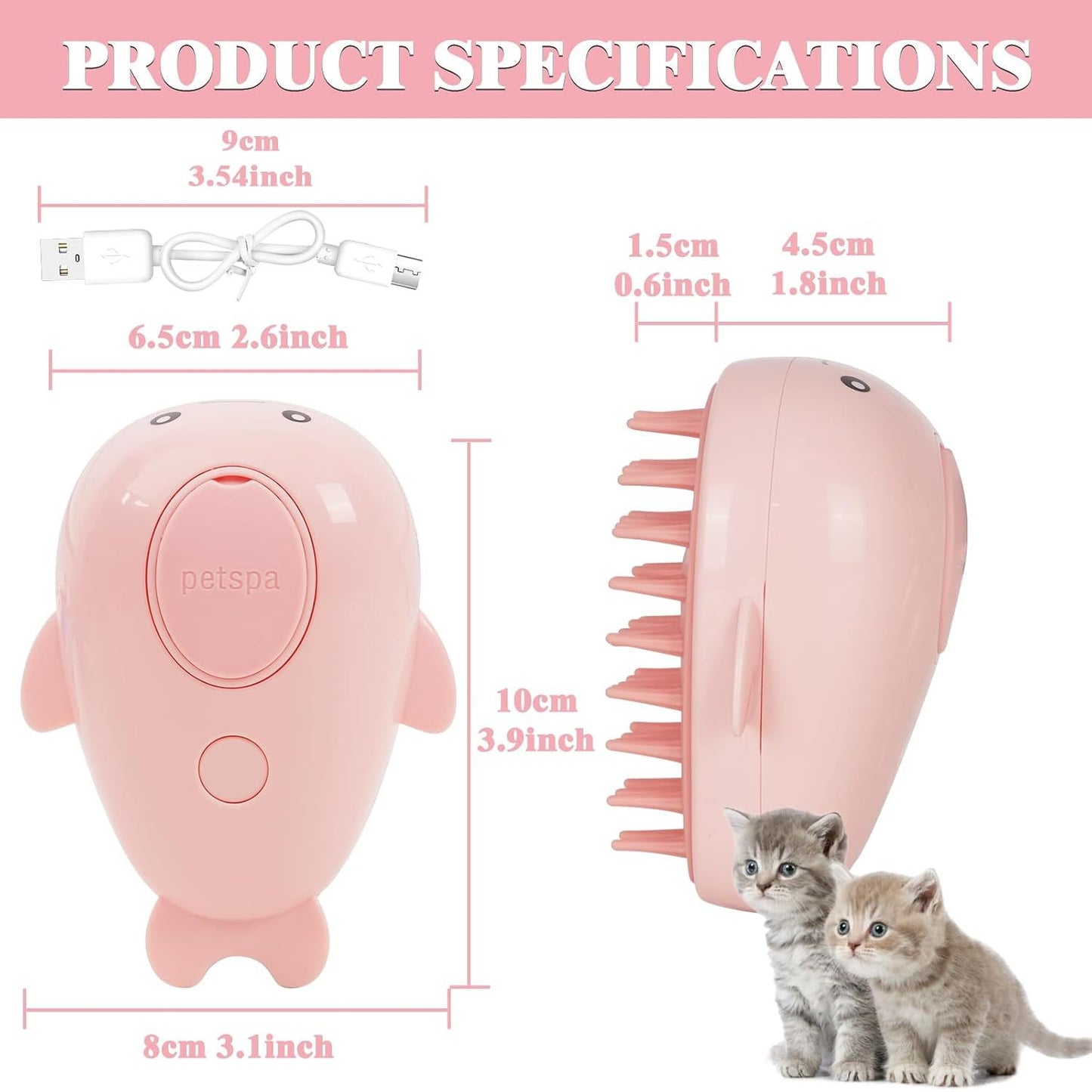 3 In 1 Steamy, Rechargeable Self Cleaning Pet Groom Silicone Brush/Spray Brush For Massage, Pet Hair Removal Comb