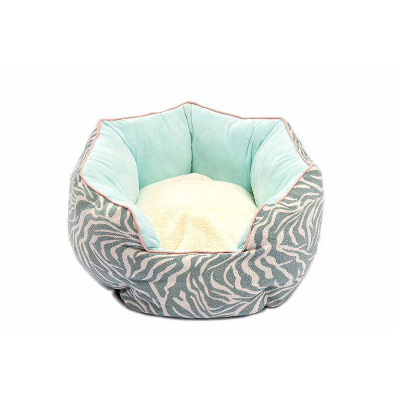 Dog/Cat Bed Soft Wool Point Design With Removable Mats Octagonal Shape Kennel Sofa