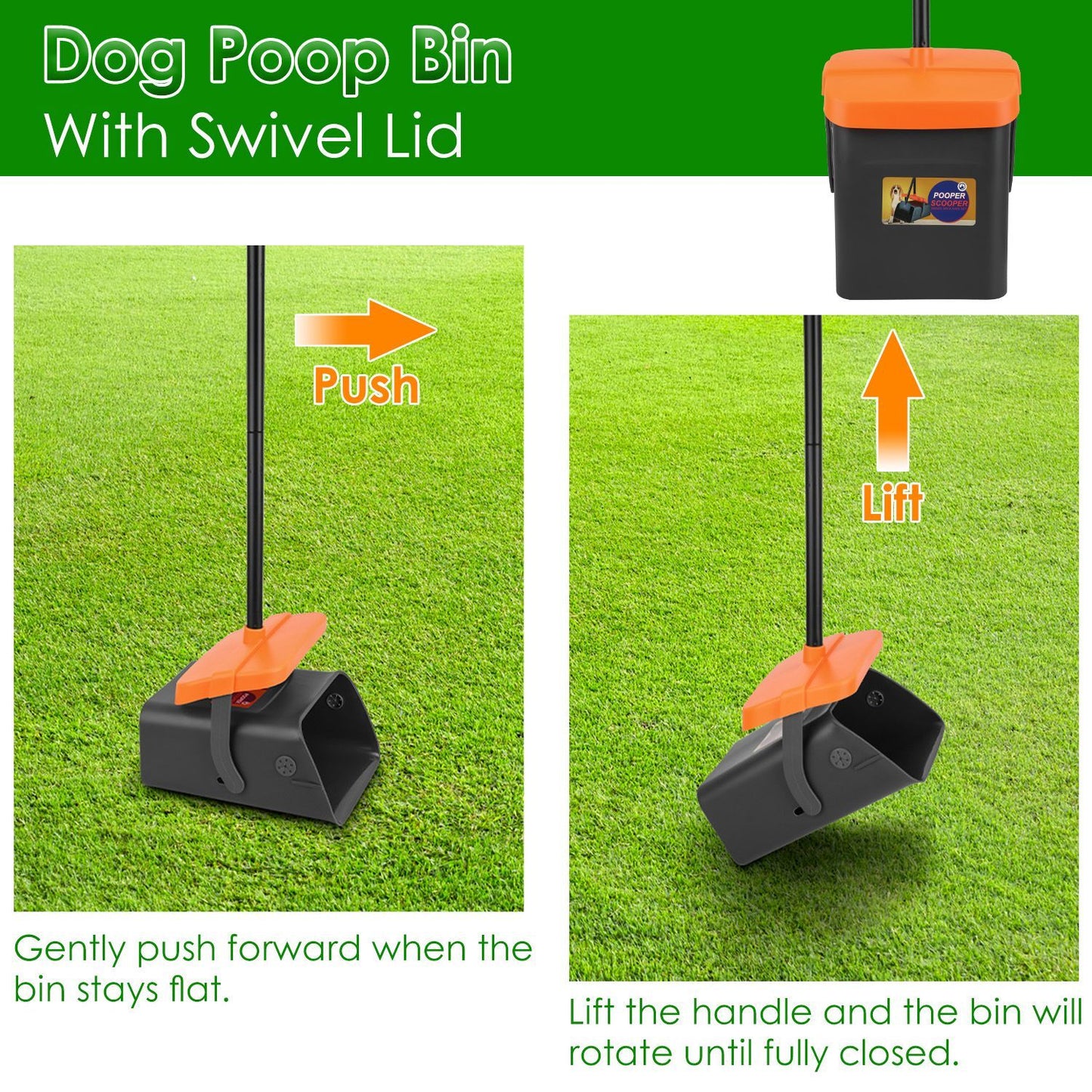 1Set Scooper Kit Dog Poop Rake & Swiveling Bin Heavy Duty Pick Up Tool With Extra Long Handle 35 Waste Bags Dispenser