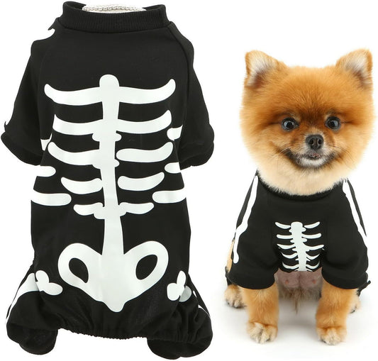Dog Costumes For Small Dog Glow In The Dark Skeleton Pet Jumpsuit Skull Puppy Pajamas Breathable Stretchy