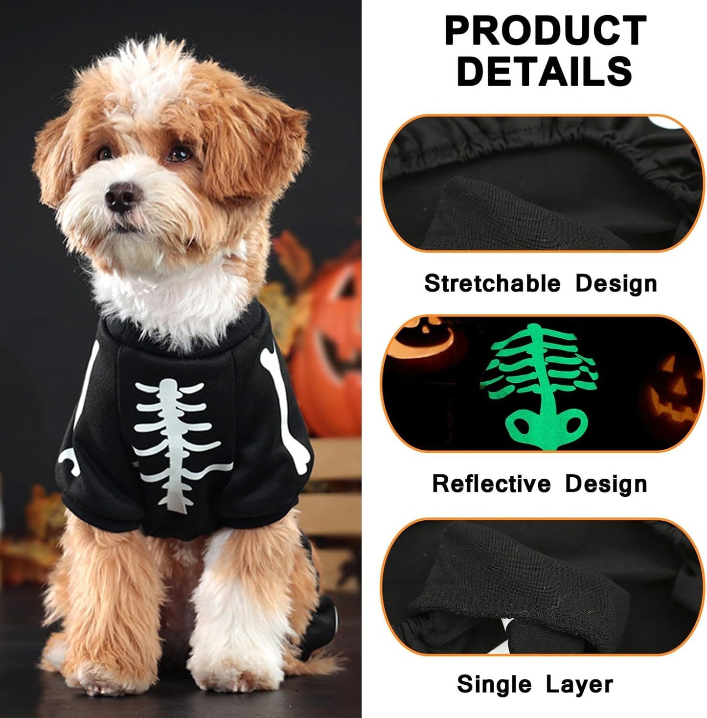 Dog Costumes For Small Dog Glow In The Dark Skeleton Pet Jumpsuit Skull Puppy Pajamas Breathable Stretchy