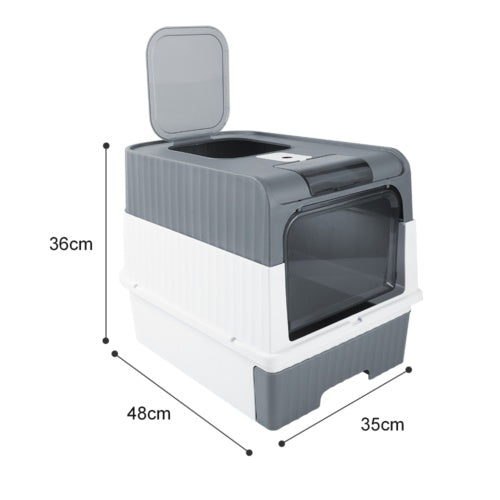 Grey Large Cat Litter Box Cat Pan Drawer Anti-Splashing Cat Potty Tray Cleaning